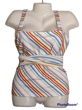 Boston Proper Womens Multi Colored Striped Tie Waist Wrap Around Tank Top XL